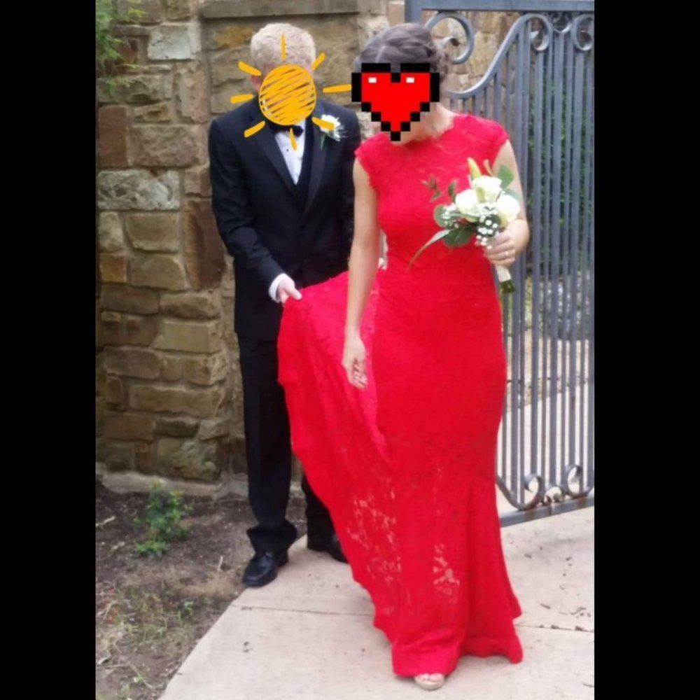 Betsy & Adam lace mermaid formal dress